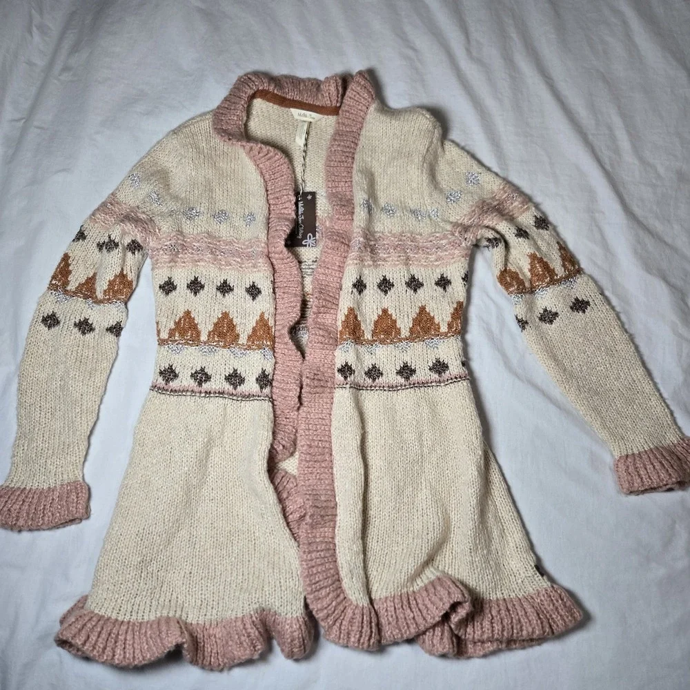 Matilda Jane Open Cardigan‎ Just Imagine Jacie Ruffled Wool Blend Sz Small NWT